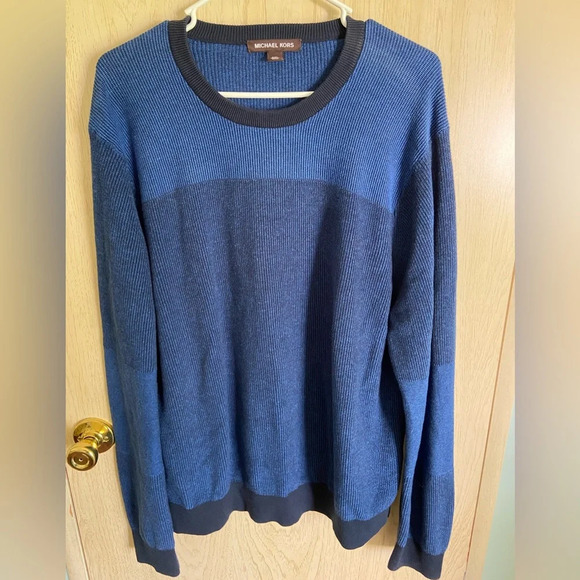 Michael Kors Sweater Mens Large 2 tone Blue Crew Neck Sweater Long Sleeve XXL - Picture 1 of 8